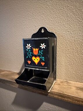 Antique Metal Wall Mount Matchbox Holder